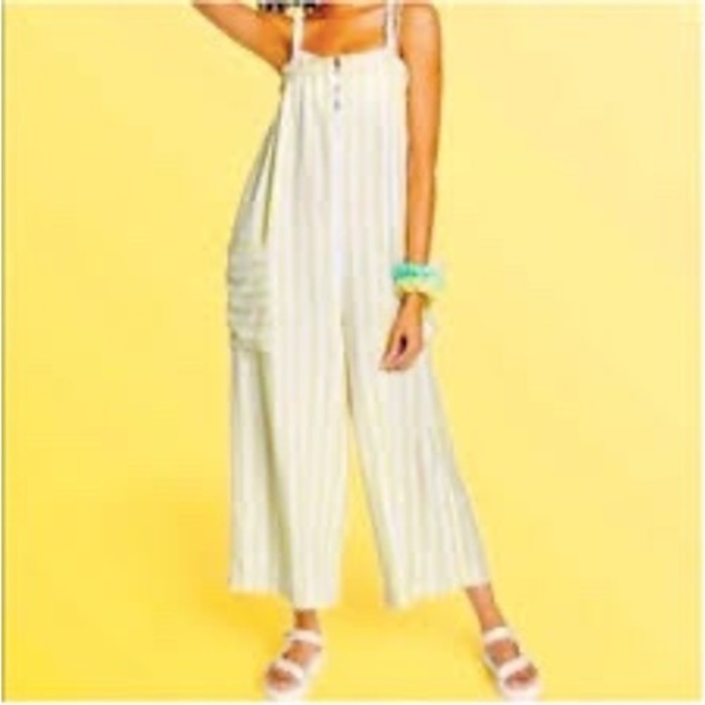 Stoney Clover Lane x Target Yellow Striped Linen Blend Jumpsuit XS Wide Leg
